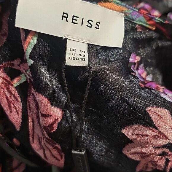 NWT Reiss LENI FITTED FLORAL PRINT Black MIDI Whimsy Fairy DRESS Size 10 *FLAWED - Picture 11 of 16